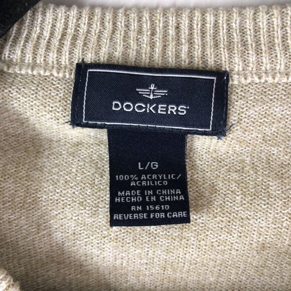 Dockers Mens Patchwork Geometric Crewneck Sweater Beige & Gray Size L - Picture 3 of 3